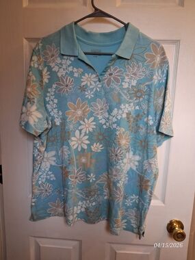 Classic Elements Aqua Floral Button-Down Shirt